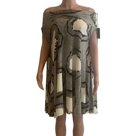 Norma Kamali Convertible Flared Skirt Dress M Black Tie Dye Off Shoulder Bandeau - Picture 15 of 16